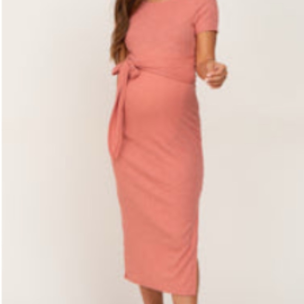 Ribbed Back Wrap Maternity Midi Dress, NWOT